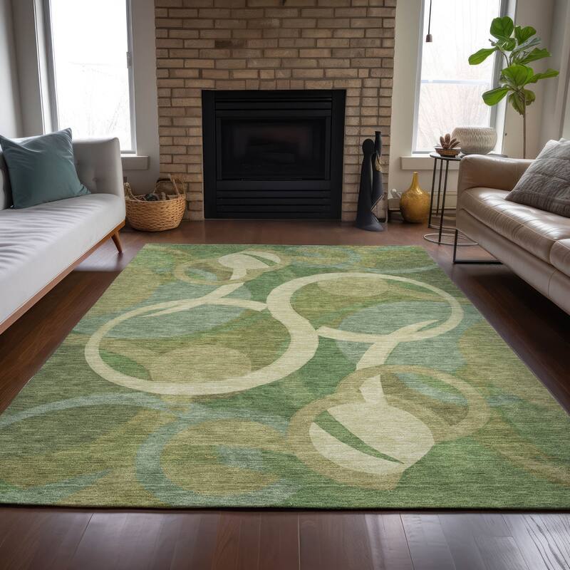 Machine Washable Indoor/Outdoor Contemoorary Deco Chantille Rug