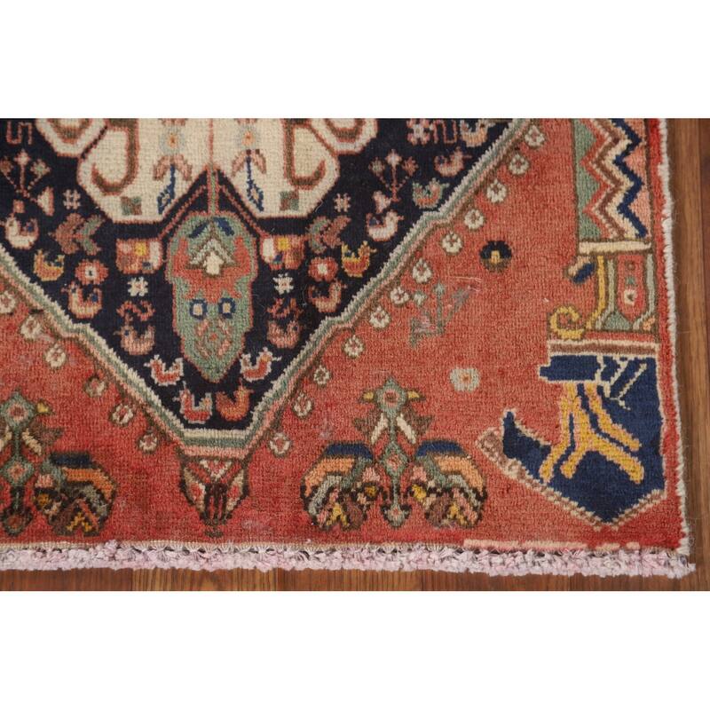 Geometric Abadeh Persian Vintage Square Rug Hand-Knotted Wool Carpet - 1'10" x 1'11"