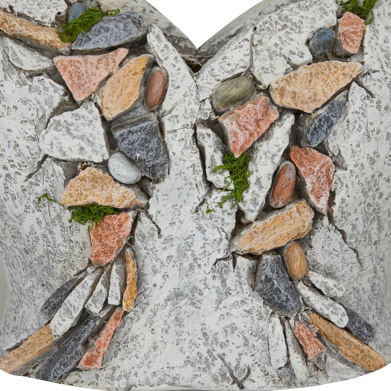 Gray Fiberglass Indoor Outdoor Planter with Stone Mosaic Design