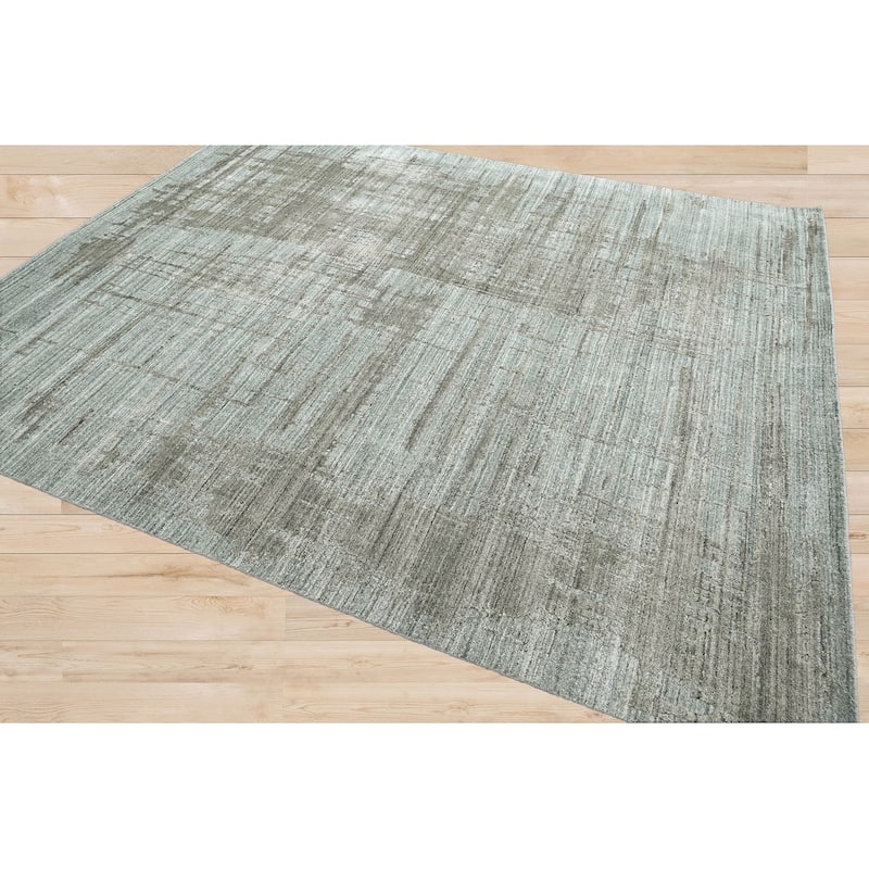 Hand Knotted Textured Gray Tibetan Wool Modern Oriental Area Rug - 8' x 9' 11''