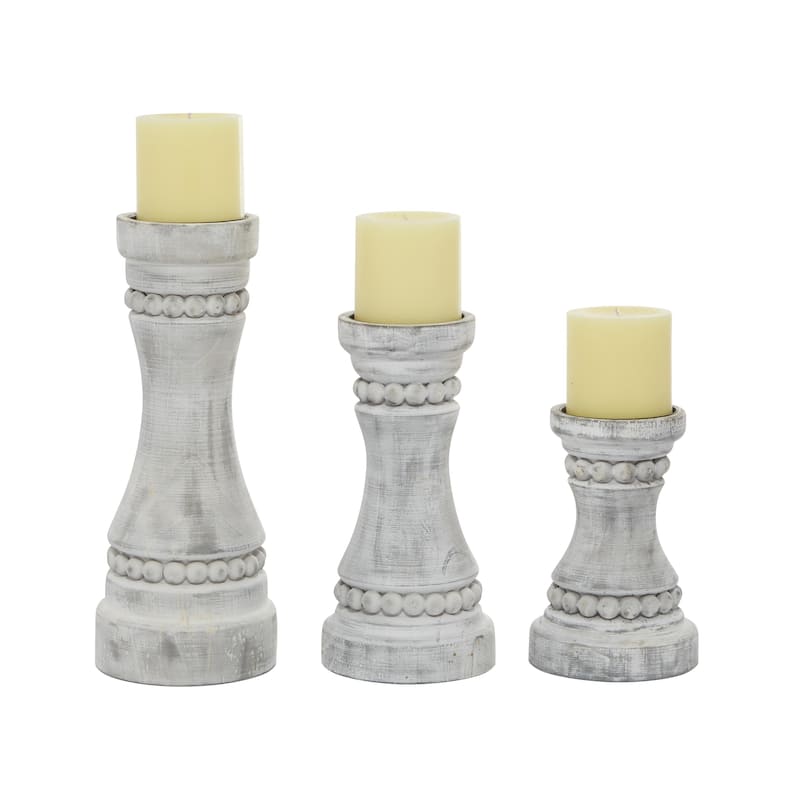 Wood Candle Holder - Set of 3 Gray - Roche River Decor - Gray