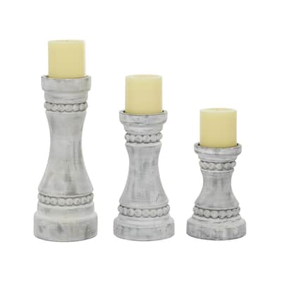 Wood Candle Holder - Set of 3 Gray - Roche River Decor