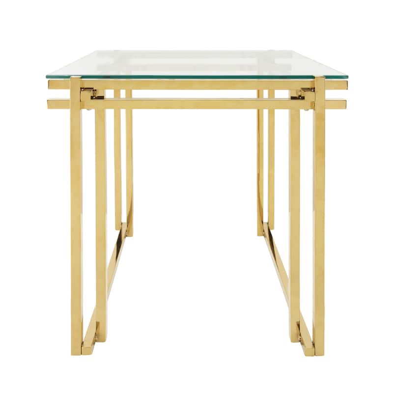 23.5" Gold and Clear Square Side Table with Glass Top