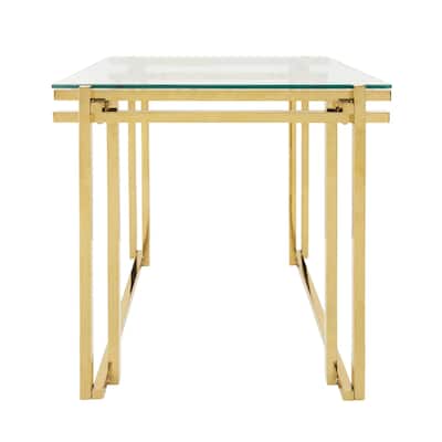 23.5" Gold and Clear Square Side Table with Glass Top