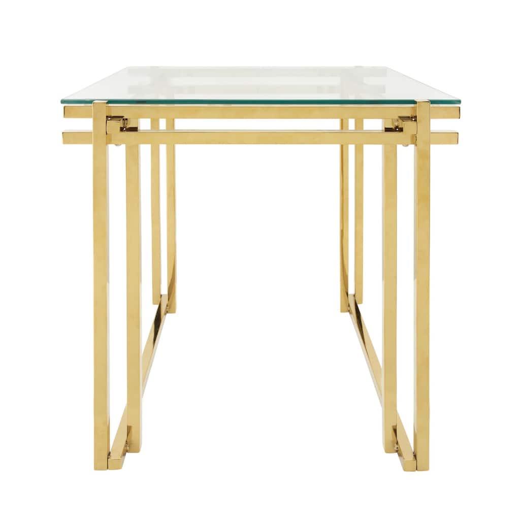 23.5" Gold and Clear Square Side Table with Glass Top