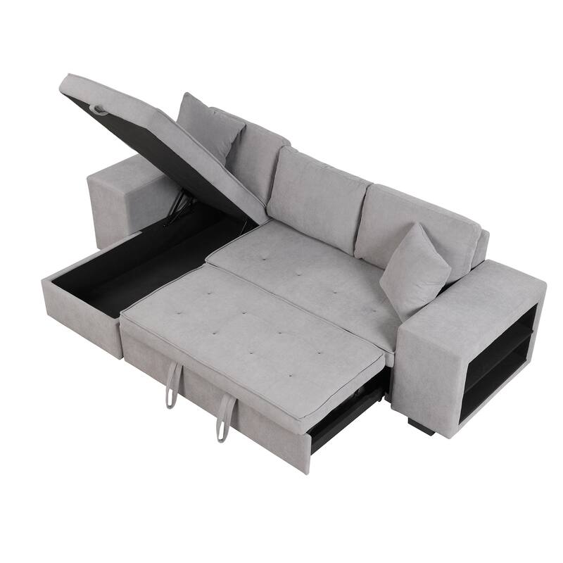104.5" Charcoal L-Shaped 3-Seater Sofa with Pull-Out Bed