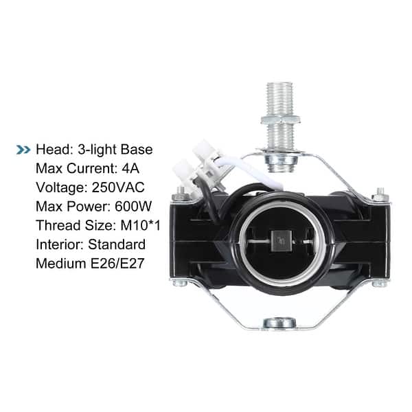 2Pcs E27 Medium Base Bulb Socket Adapter M10 Thread Lamp Holder 3 Light Socket Black Bed