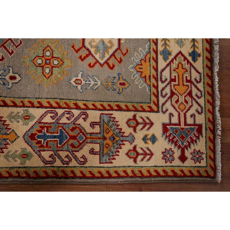 Kazak Oriental Accent Rug Hand-Knotted Beige Geometric Wool Carpet - 3'6" x 4'9"