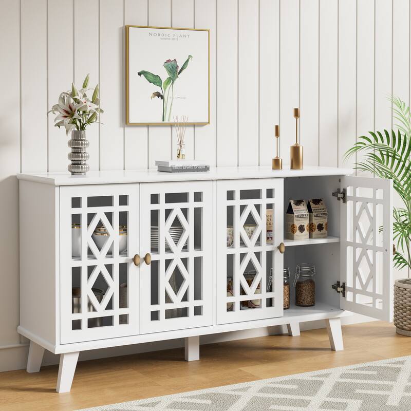 Buffet Cabinet with Storage with 4 Doors Skeletonized Coffee Bar Cabinet Sideboard