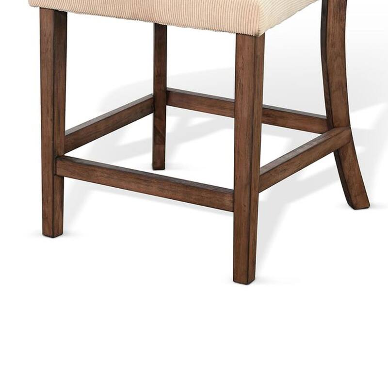 Giby Counter Stool Chair Set of 2, Beige, Dark Brown Solid Mahogany