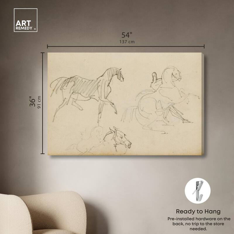 Gericault - Three horse studies Canvas by Art Remedy, Gallery Wrapped