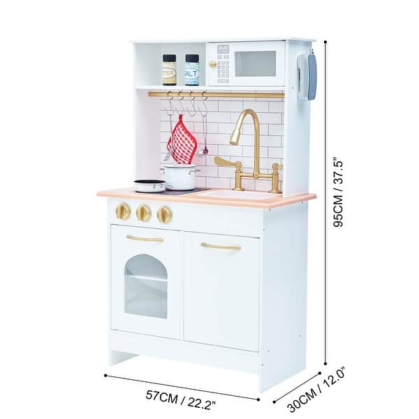 Teamson Kids - Little Chef Boston Modern Play Kitchen - White / Wood - 22.25" L x 12" W x 37.5" H