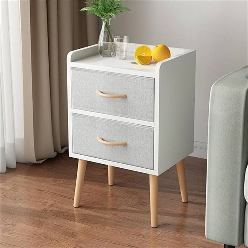 NightStand with Fabric Drawer - White 2-drawers