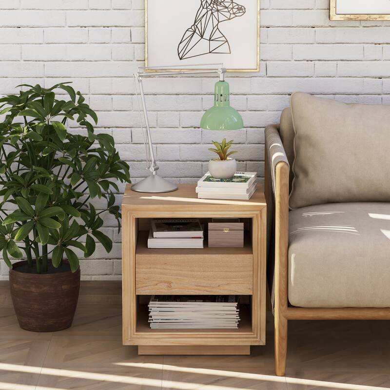 COZAYH Fully Assembled Modern Farmhouse Nightstand with Storage Drawer & 2 Open Shelves