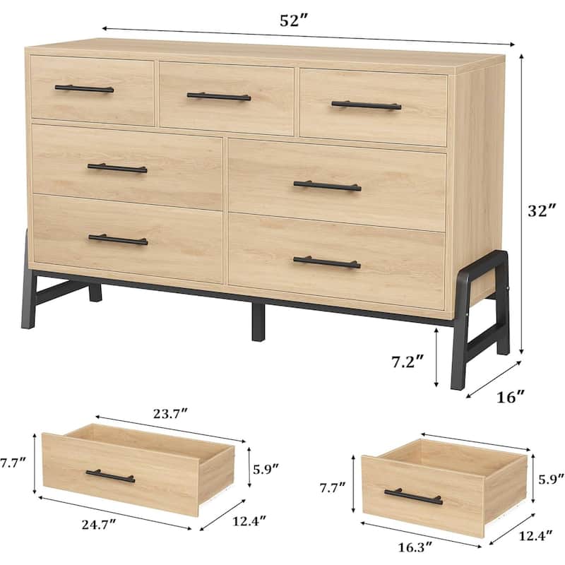 Freestanding 7 Drawers Wide Dresser for Bedroom