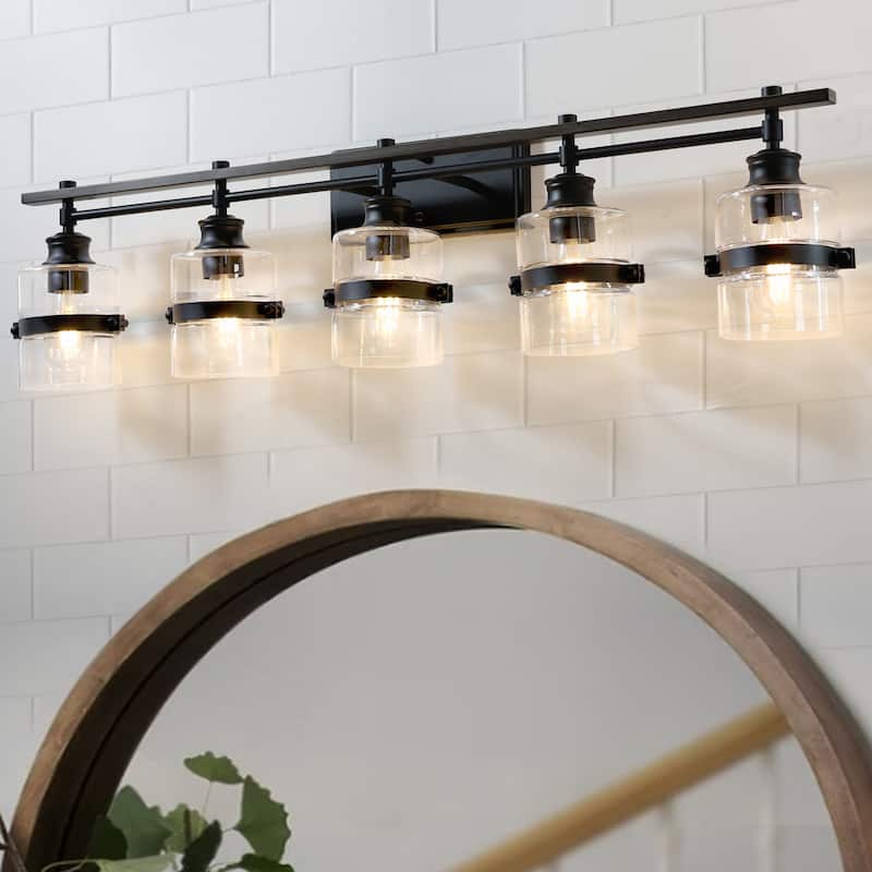 ExBrite 3-lights Bathroom Dimmable Black Vanity Lights Modern Wall Sconce Lighting - 5-Lights - Black