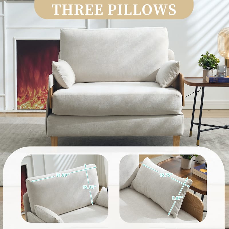 Chenille 3-in-1 Convertible Sofa Bed Chair with 3 Pillows and Storage Pockets
