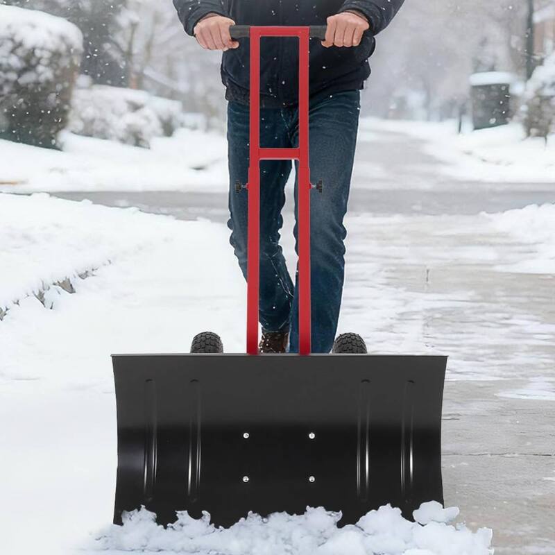29.13x14 in Heavy Duty Rolling Snow Pusher Shovel for Driveway, Doorway, Sidewalk