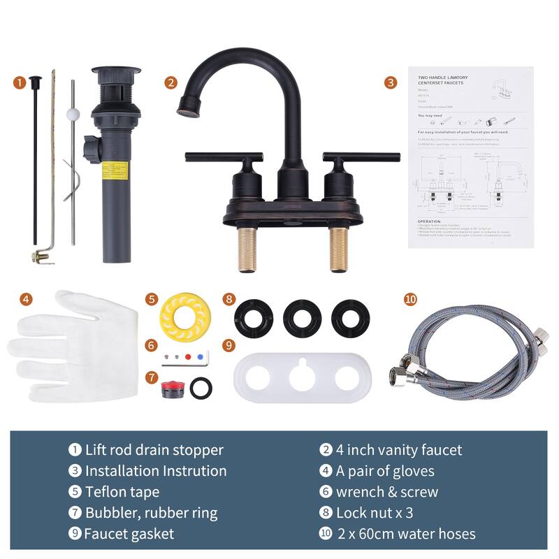 WOWOW 4 in. Centerset Double Handle Bathroom Faucet with Drain Kit Included
