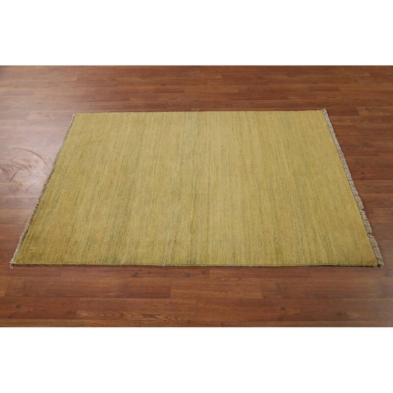 Yellow & Green Gabbeh Oriental Foyer Rug Hand-Knotted Wool Carpet - 3'4"x 4'11"