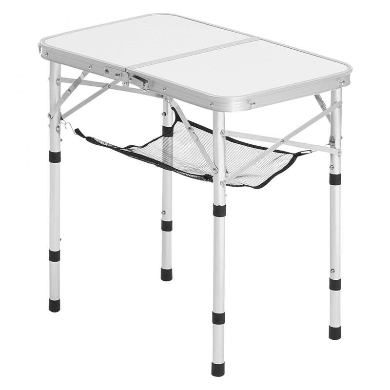 2 Feet Silver Portable Folding Camping Table with Adjustable Height and Lightweight MDF Top for Outdoor Use