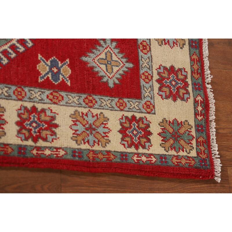Traditional Kazak Oriental Rug Hand-Knotted Geometric Wool Carpet - 3'2"x 5'2"