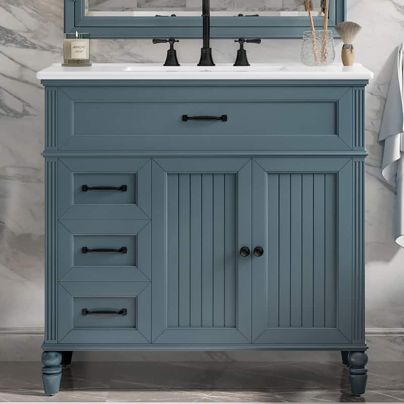 36" Bathroom Vanity with Sink,Drawers, Solid Frame and MDF Board