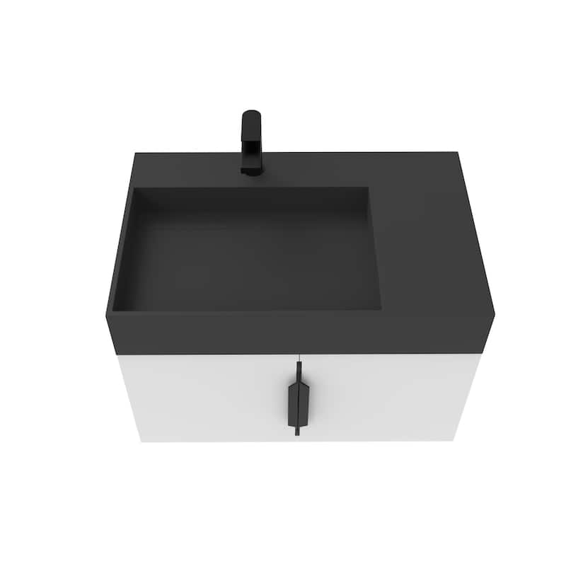 Amazon 30" Wall Mounted Bathroom Left Basin Vanity Set w/ Black Top