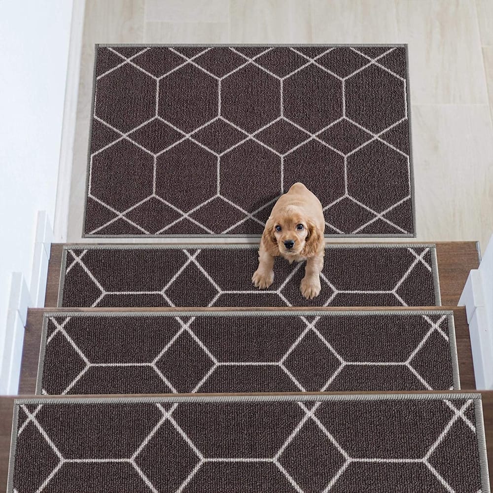Stair Treads Hexagon Design Washable Non Slip Backing, 8.5''X26''