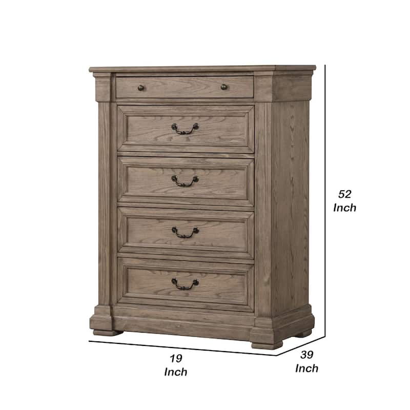 Roi Tall Dresser Chest, 5 Drawers Metal Handles, Weathered Gray
