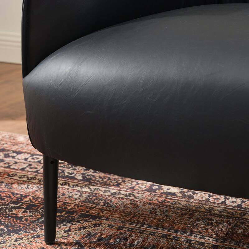 KINWELL 33" Wide Faux Vegan Leather Upholstery Barrel Accent Chair