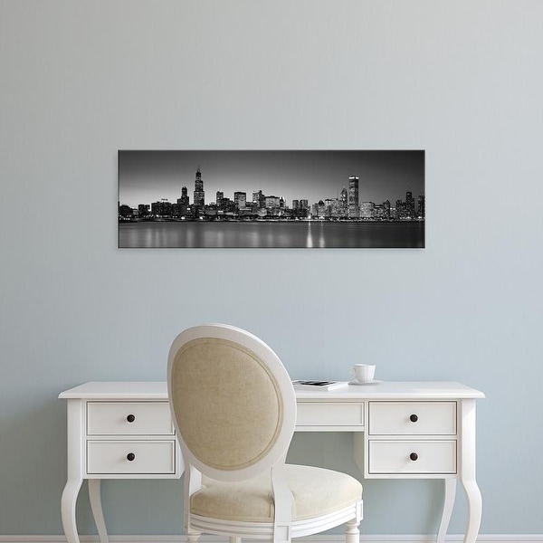 Easy Art Prints Panoramic Images's 'Dusk, Skyline, Chicago, Illinois, USA BW Black and White' Premium Canvas Art