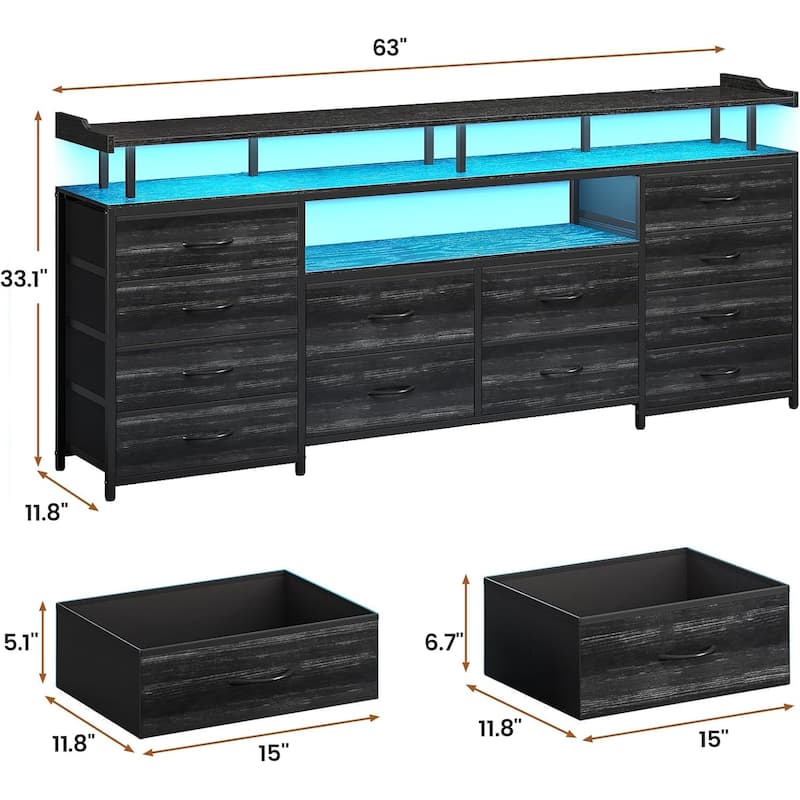 TV Stand 65 70 Inches TV LED Lights Power Outlets Storage Drawers