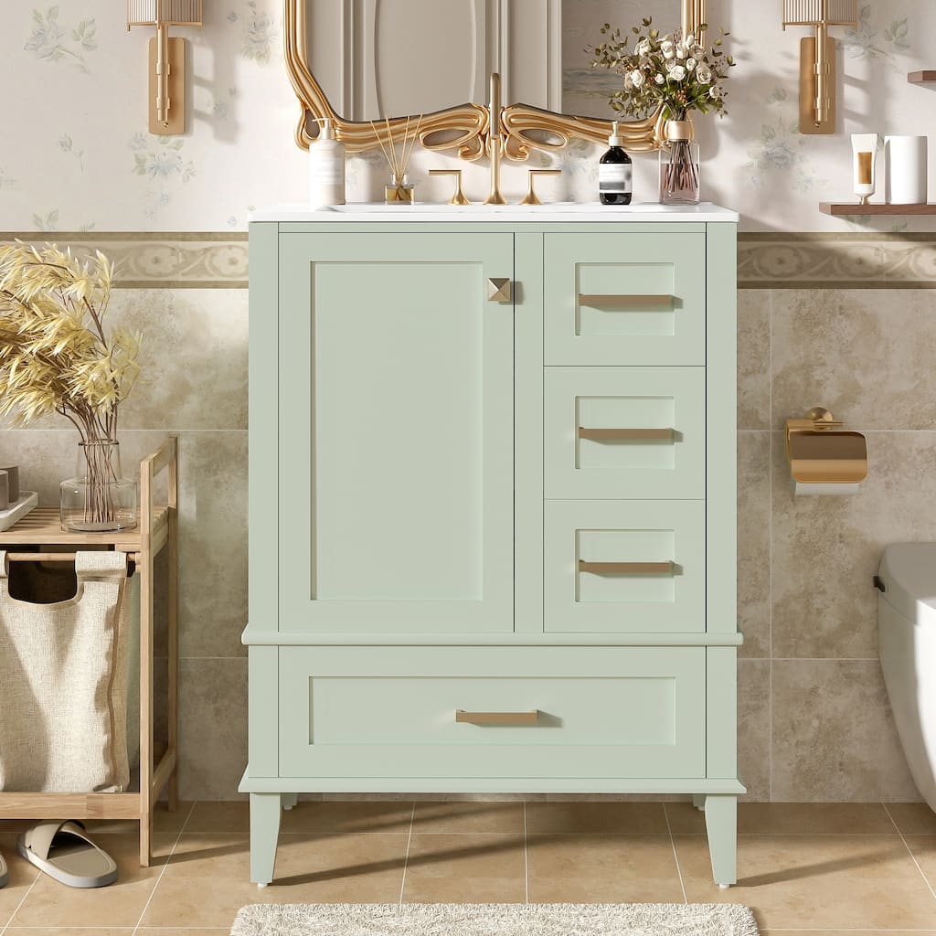 Freestanding Bathroom Vanity Cabinet with Ceramic Sink & 3 Drawers