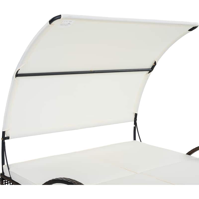Outdoor Steel Frame Sun Lounger with Adjustable Backrest,Patio Double Sunbed