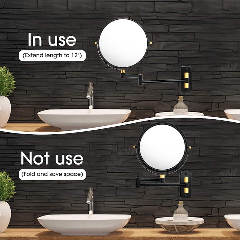 Two-Sided 1X/10X Magnifying Wall Mounted Makeup Mirror, 8-Inch Round Bathroom Vanity Mirror with 360° Swing Arm