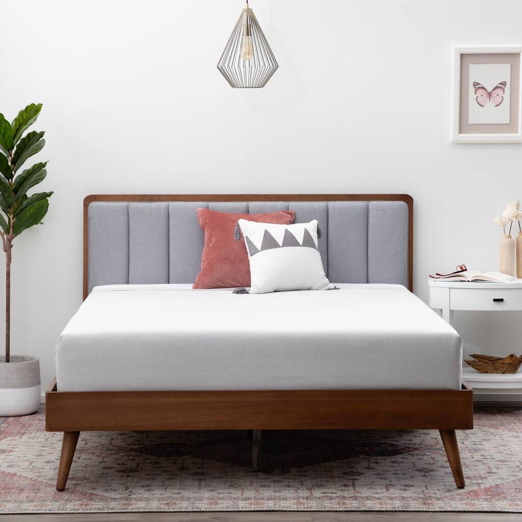 Brookside Ivy Wood Platform Bed Frame with Upholstered Headboard