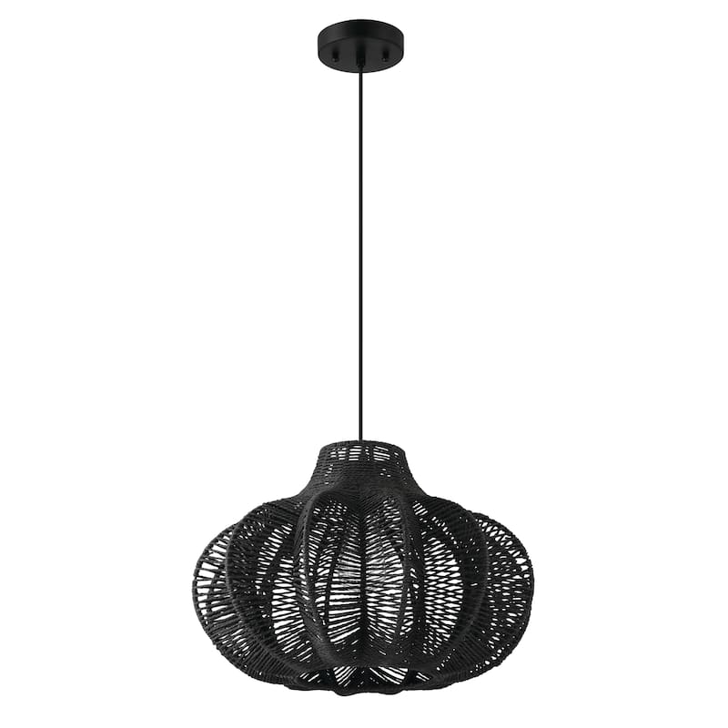 Handwoven Paper Rope and Metal Ceiling Pendant Lamp - 17.7"L x 17.7"W x 11.8"H - Black