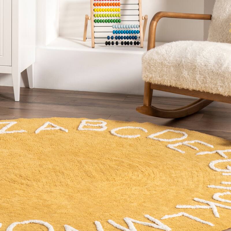 Nuloom Alphabet SpinClean Washable Round Rug