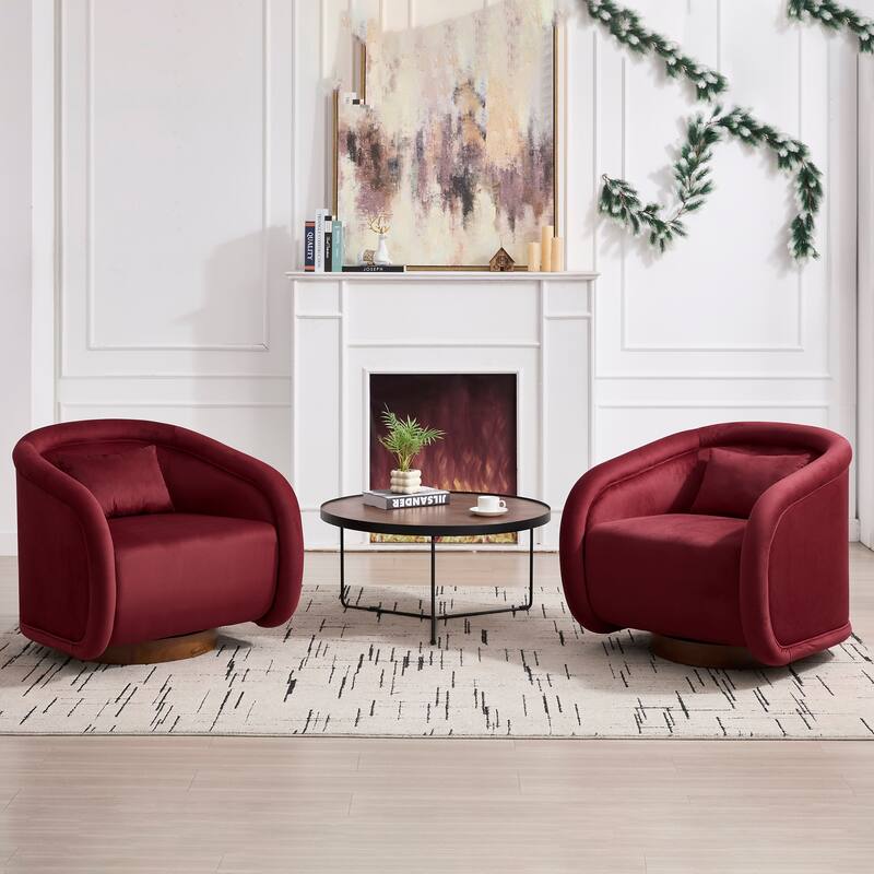 Swivel Accent Chair, 360-degree Swivel Barrel Chair with Velvet Fabric Upholstery, Comfy Pumpkin-Shaped Swivel Chair