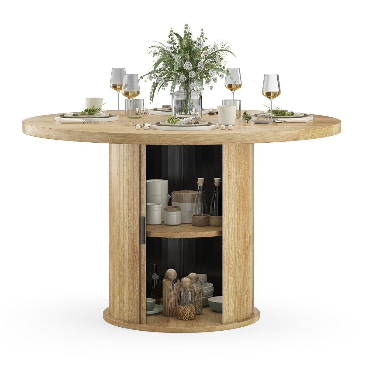 43" Modern Round Dining Table with Sturdy Metal Base and Storage