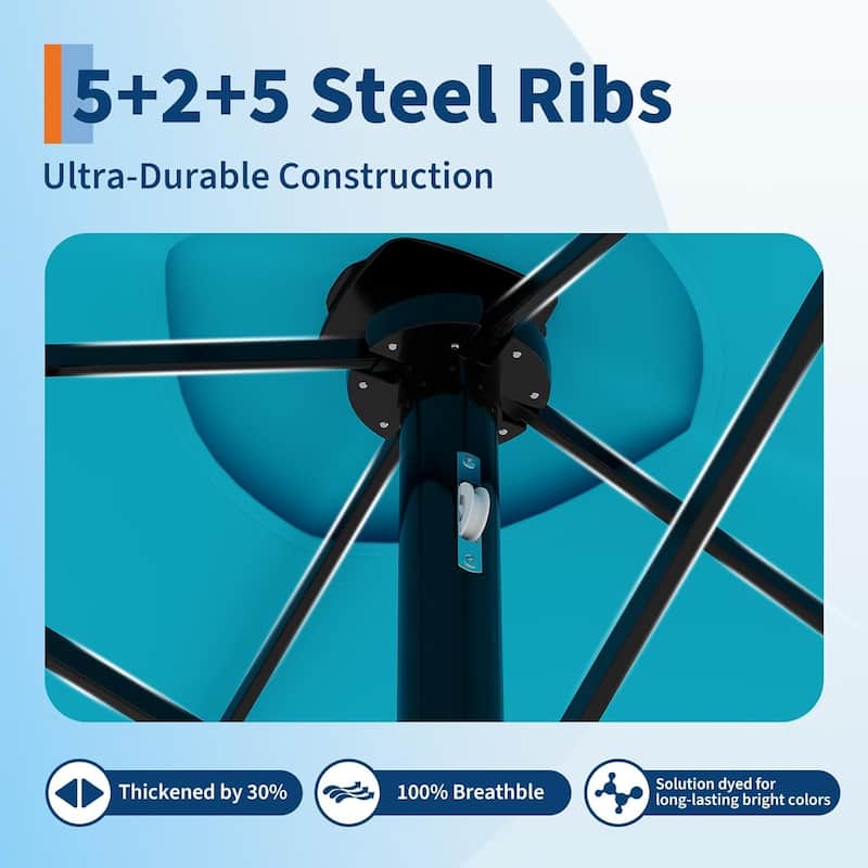15FT Rectangular Patio Umbrella with Solar Lights & Base Included - Large Patio Umbrella with Crank Handle, UV