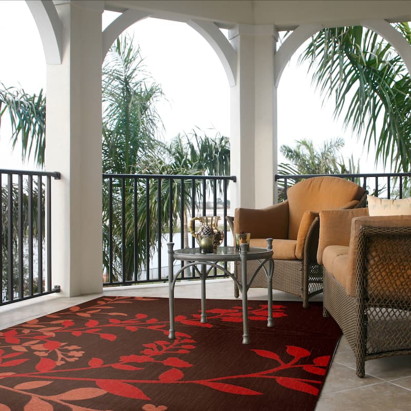 SAFAVIEH Courtyard Luann Botanical Indoor/ Outdoor Waterproof Patio Backyard Rug
