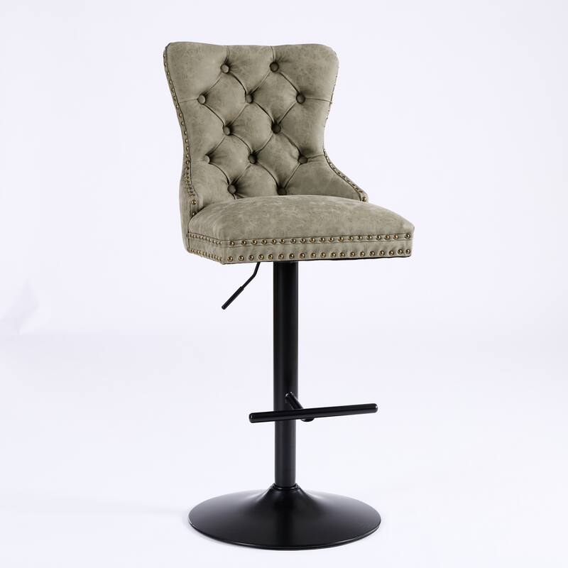 Aged and Retro PU Swivel Barstools Adjusatble Seat Height from 25-33 Inch,Bar Stools with Backs Comfortable Tufted(Set of 2)