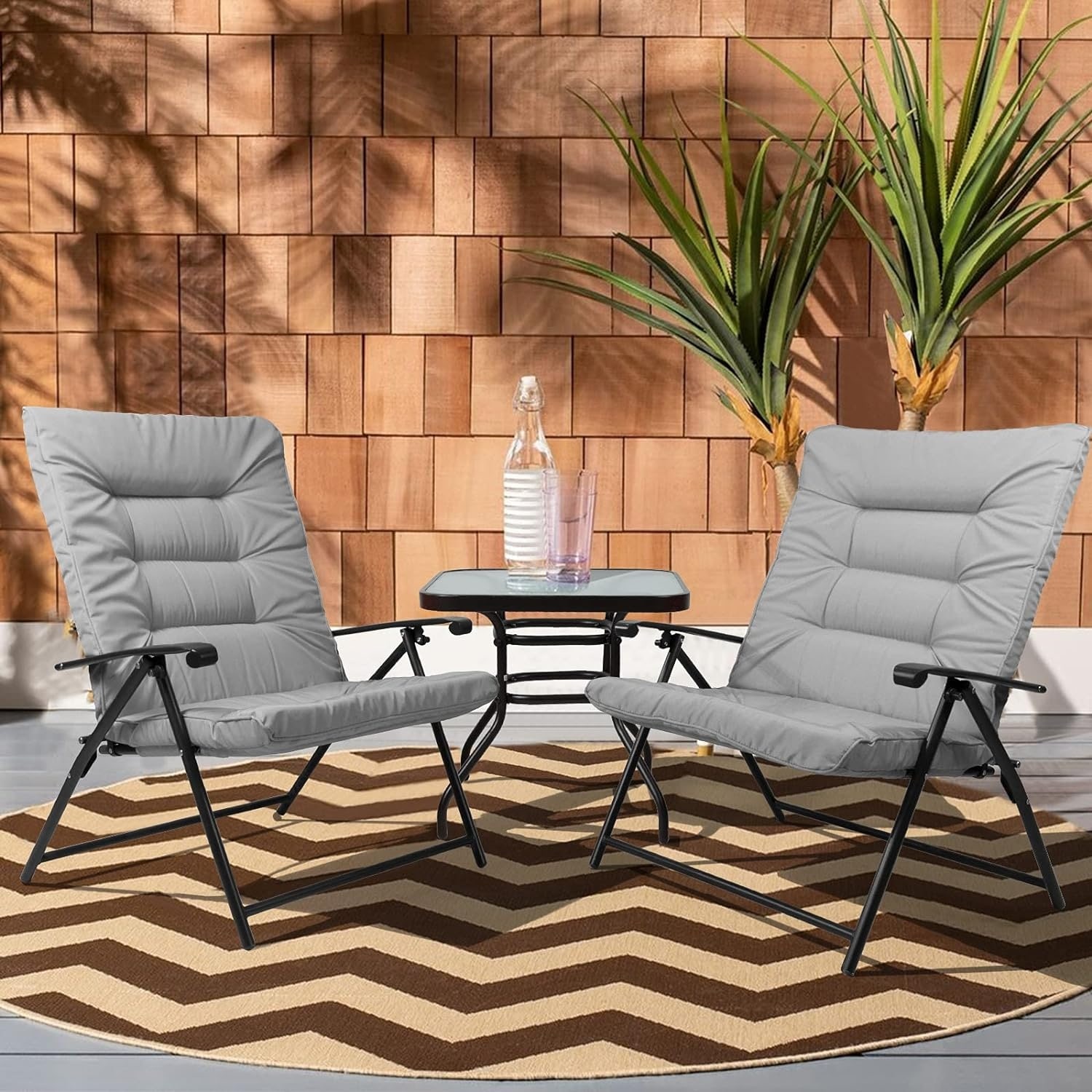 SUNCROWN 3 Piece Outdoor Patio Padded Folding Chairs Bistro Set Bed Bath Beyond 32027841