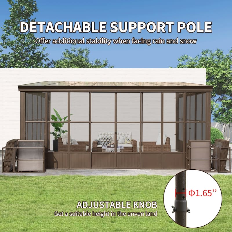 Domi Wall-Mounted Sunroom with Sloped PC Roof and Lockable Sliding Doors