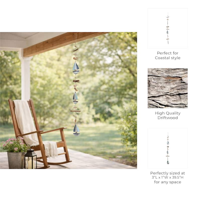 Decorative Wooden Boat Hanging Beaded Garland - 39", Blue & White