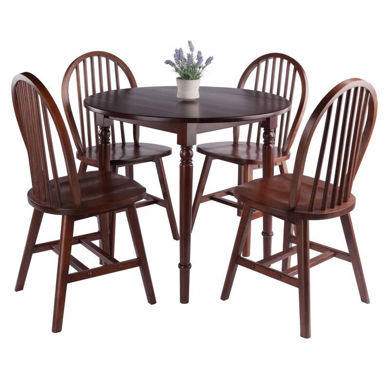 5-Piece Drop Leaf Dining Table with Windsor Chairs - 36" - Walnut Brown