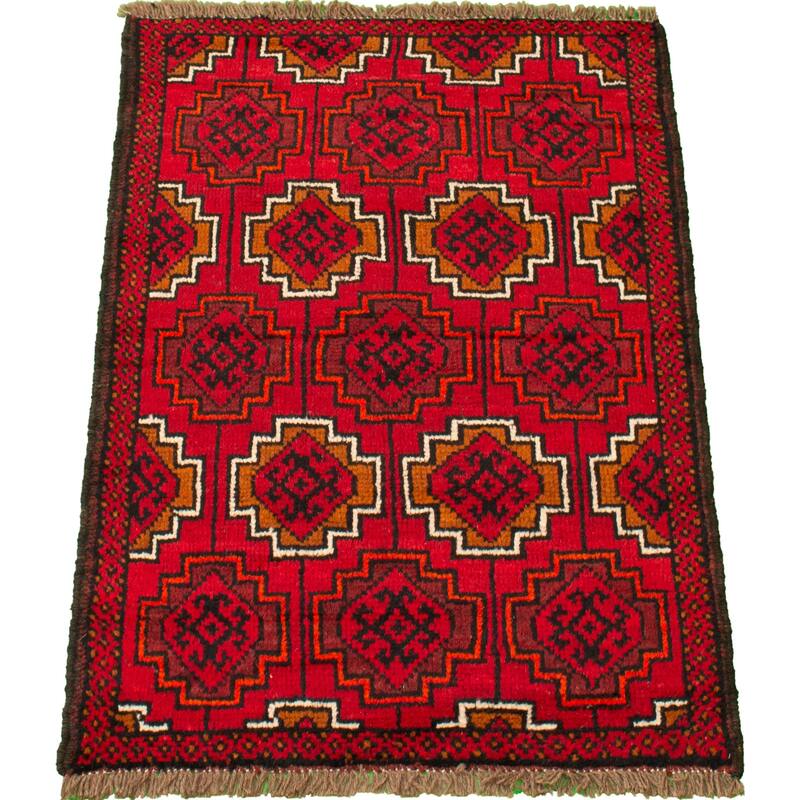 Hand-knotted Akhjah Red Wool Rug - 3'4" x 5'2"/3'4 x 5'2