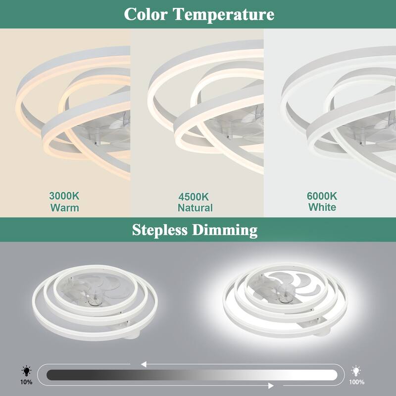 Cusp Barn 24 Inch Low Profile DIY Shape Ceiling Fan with Lights, Flush Mount Silent DC Motor Fandelier, Dimmable LED Lighting